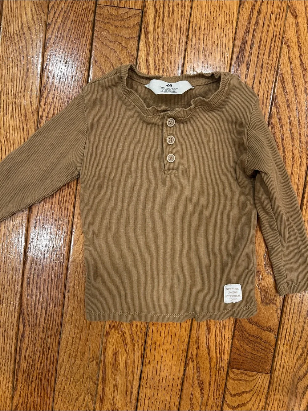 H&M Kids Long-Sleeve Henley Trio in Blue, Brown, and Cream Stripes